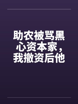助农被骂黑心资本家,我撤资后他们悔疯了封面